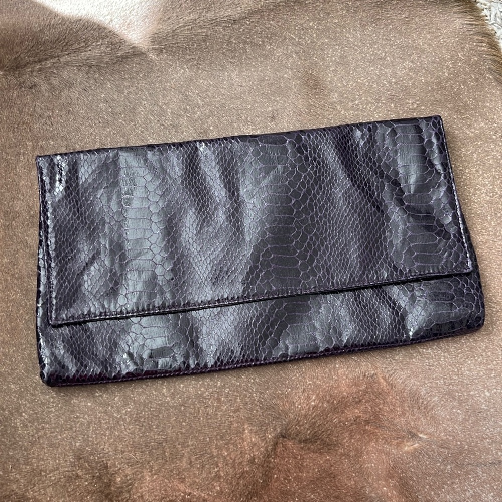Saks Fifth Ave Snake Python Fold Over Clutch - image 1
